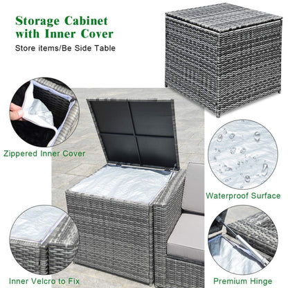 Tangkula 8 PCS Outdoor Patio Furniture Set, Rattan Wicker Sofa Set - HW65782BK+
