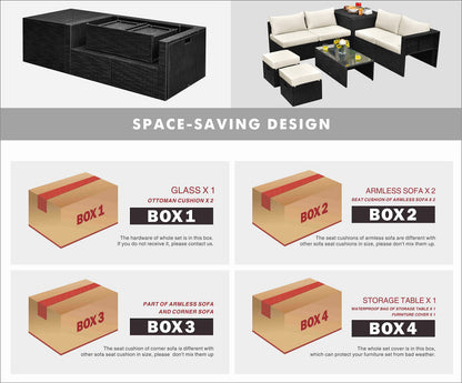 Tangkula 8-Piece Patio Furniture Set with Cover, 2 Ottomans, 2 Armless Sofas & Corner Sofas - HW68605WH+
