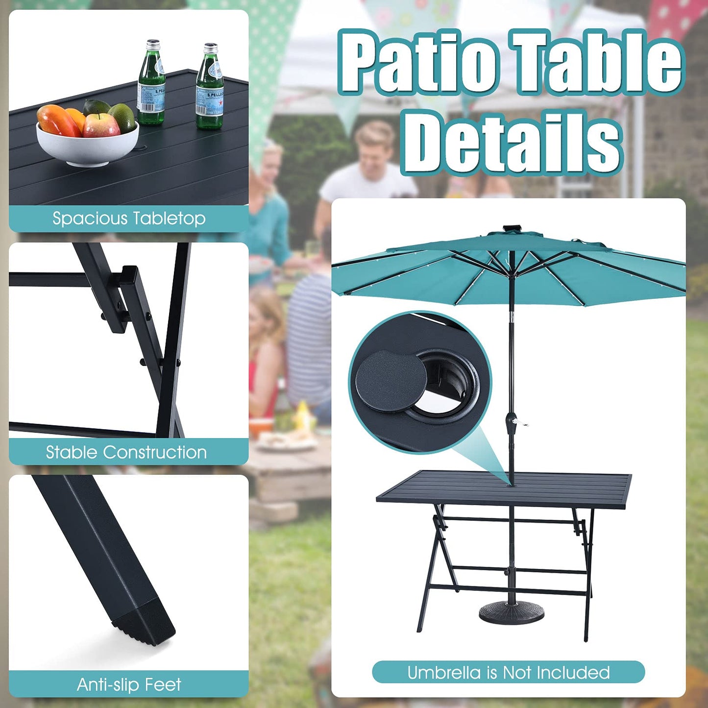Tangkula 5 Pieces Patio Dining Set, No Assembly Required, Outdoor Dining Furniture with 4 Armchairs & 1 Dining Table - NP10070WL-GR