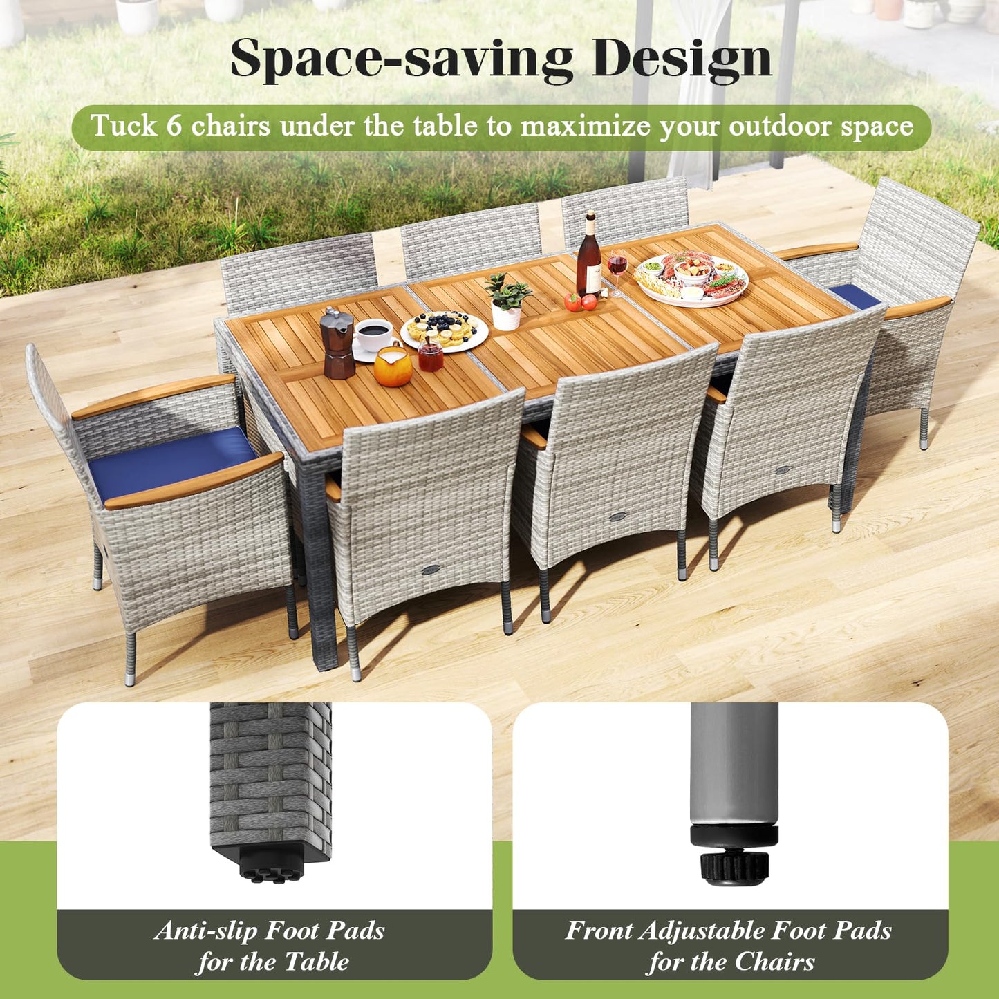 Tangkula 9 Pieces Patio PE Wicker Dining Set - HW73183NY+