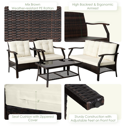 Tangkula Outdoor Rattan Furniture Set, Patiojoy Outdoor Wicker Sofa Set - 2*HW69353+