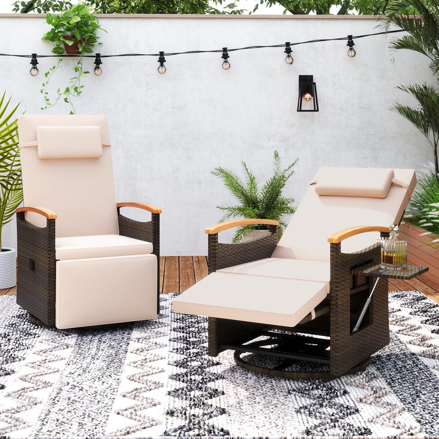 Tangkula Patio Rattan 360 Degree Swivel Recliner Chair, Wicker Lounge Chair w/Adjustable Backrest &amp; Footrest - HW72726BN