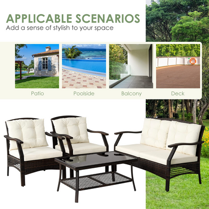 Tangkula Outdoor Rattan Furniture Set, Patiojoy Outdoor Wicker Sofa Set - 2*HW69353+