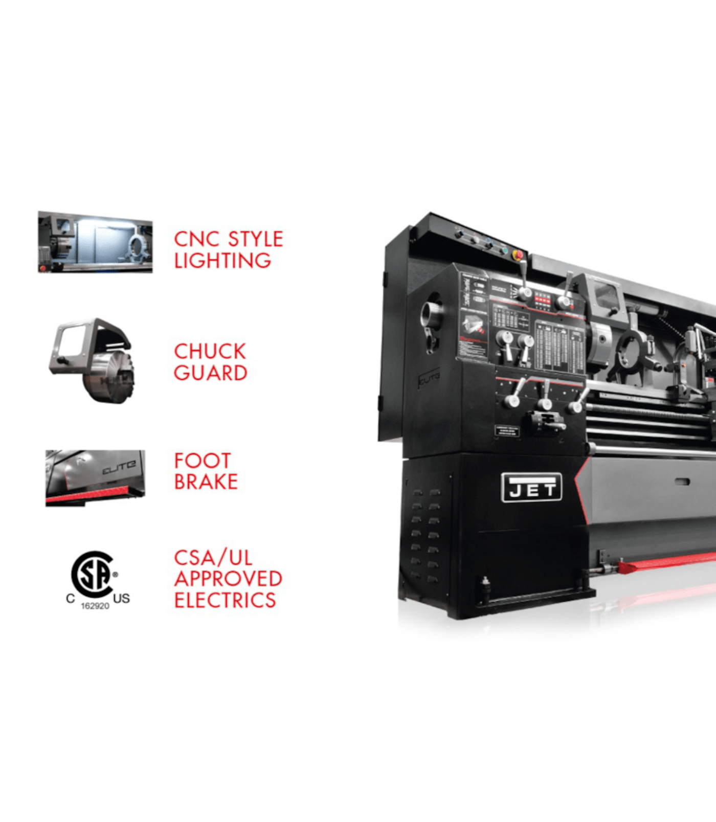 JET Elite Lathe E-1340VS with ACU-RITE 303 CSS DRO with Taper Attachment and Collet Closer - JT9-892418