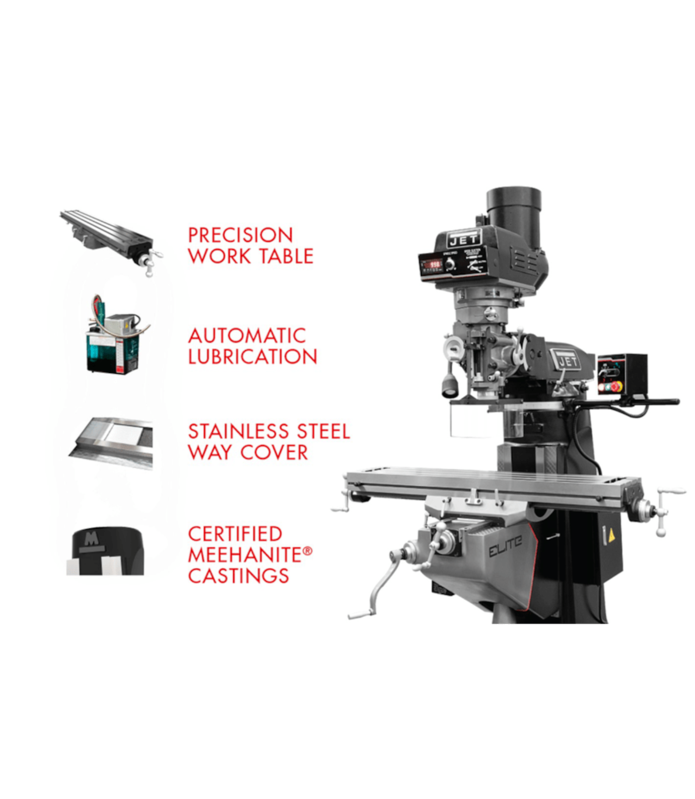 JET Elite EVS-949 Mill with X, Y, Z-Axis JET Powerfeeds and USA Made Air Draw Bar - JT9-894308