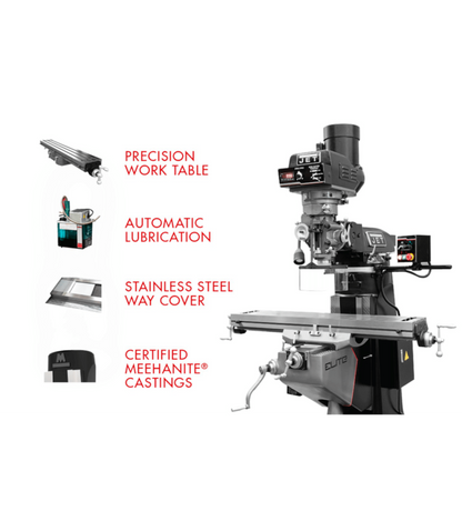 JET Elite EVS-949 Mill with 2-Axis ACU-RITE 203 DRO and X, Y-Axis JET Powerfeeds - JT9-894312