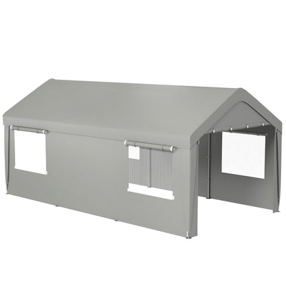 Outsunny 10' x 20' Heavy Duty Portable Garage with 4 Mesh Windows & 2 Doors, Gray - 84C-523V00GY