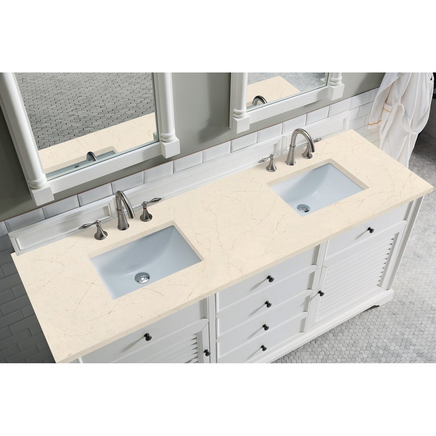 James Martin Vanities Savannah 72" Bright White Double Vanity - 238-104-V72-BW-3AF