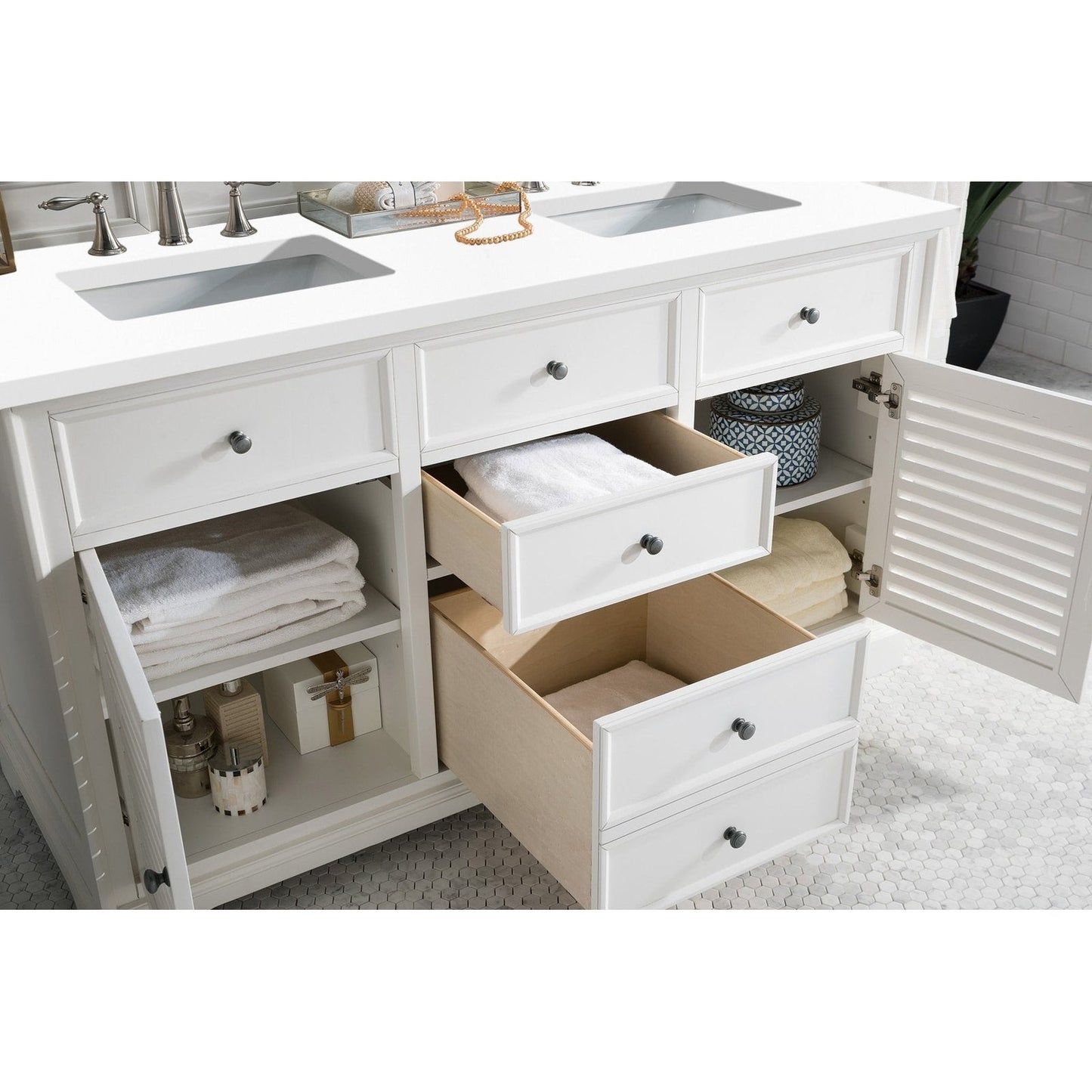 James Martin Vanities Savannah 60" Bright White Double Vanity - 238-104-V60D-BW-3AF
