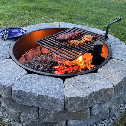 Pilot Rock 3 Pack 30.5 Inch Steel Ground Fire Pit Ring and Metal Cooking Grate - 415876