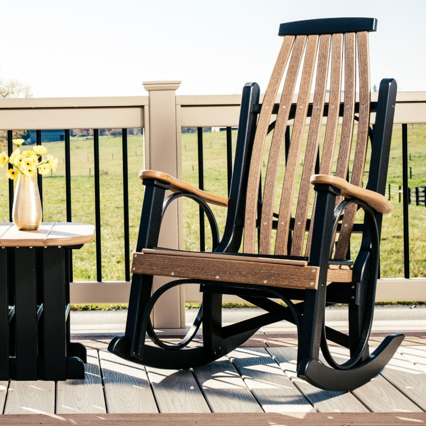 LuxCraft Poly Porch Grandpa's Outdoor Patio Rocker Rocking Arm Chair - PGRBK