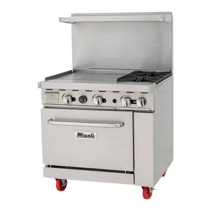 Migali C-RO2B-24GL-NG 36" Natural Gas 2 Burner Range with 24" Griddle - 139,000 BTU - C-RO2B-24GL-NG