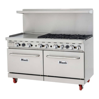 Migali C-RO6B-24GL-NG 60" Natural Gas 6 Burner Range with 2 Ovens with 24" Griddle - 294,000 BTU - C-RO6B-24GL-NG