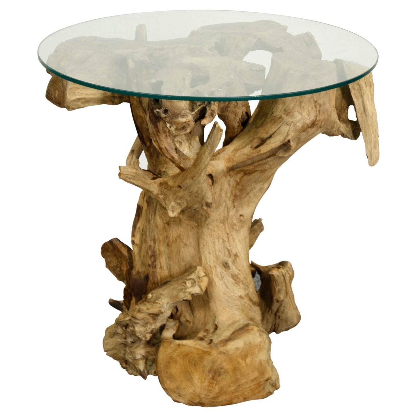 New Pacific Direct Rego Reclaimed Teak Root Side/ End Table w/ Glass Top -  9600003