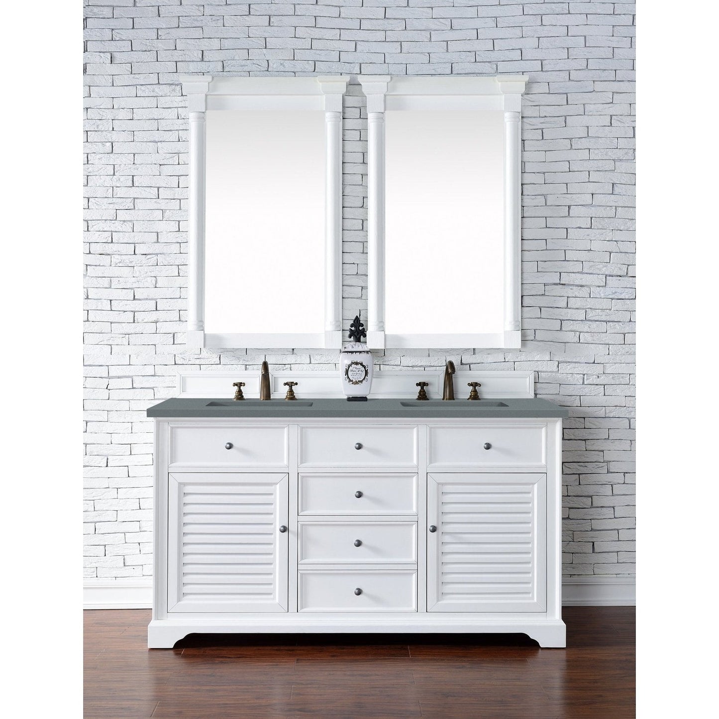 James Martin Vanities Savannah 60" Bright White Double Vanity - 238-104-V60D-BW-3AF