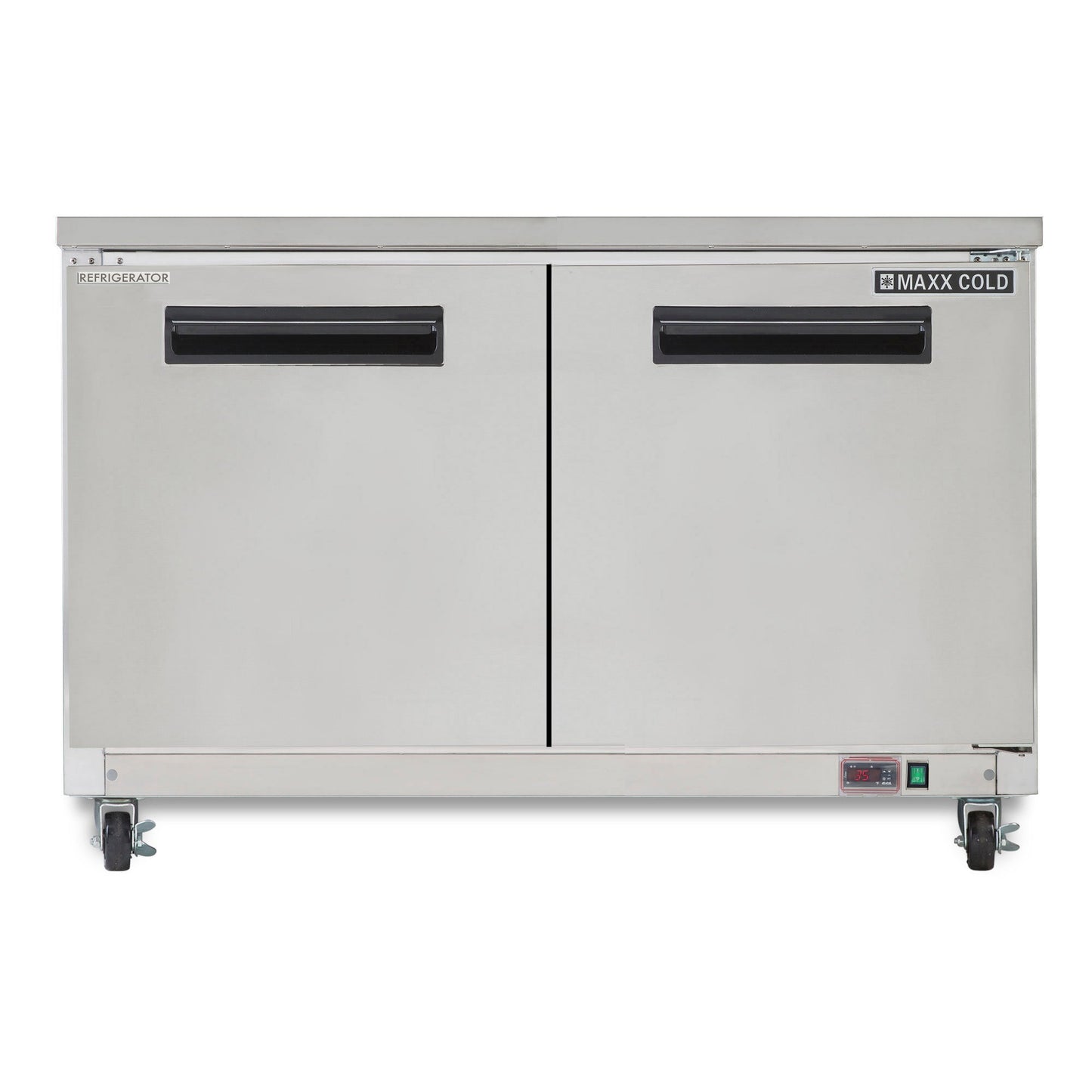 Maxx Cold Double Door Undercounter Refrigerator, 60.3"W, 15.5 cu. ft. Storage Capacity, in Stainless Steel - MXCR60UHC