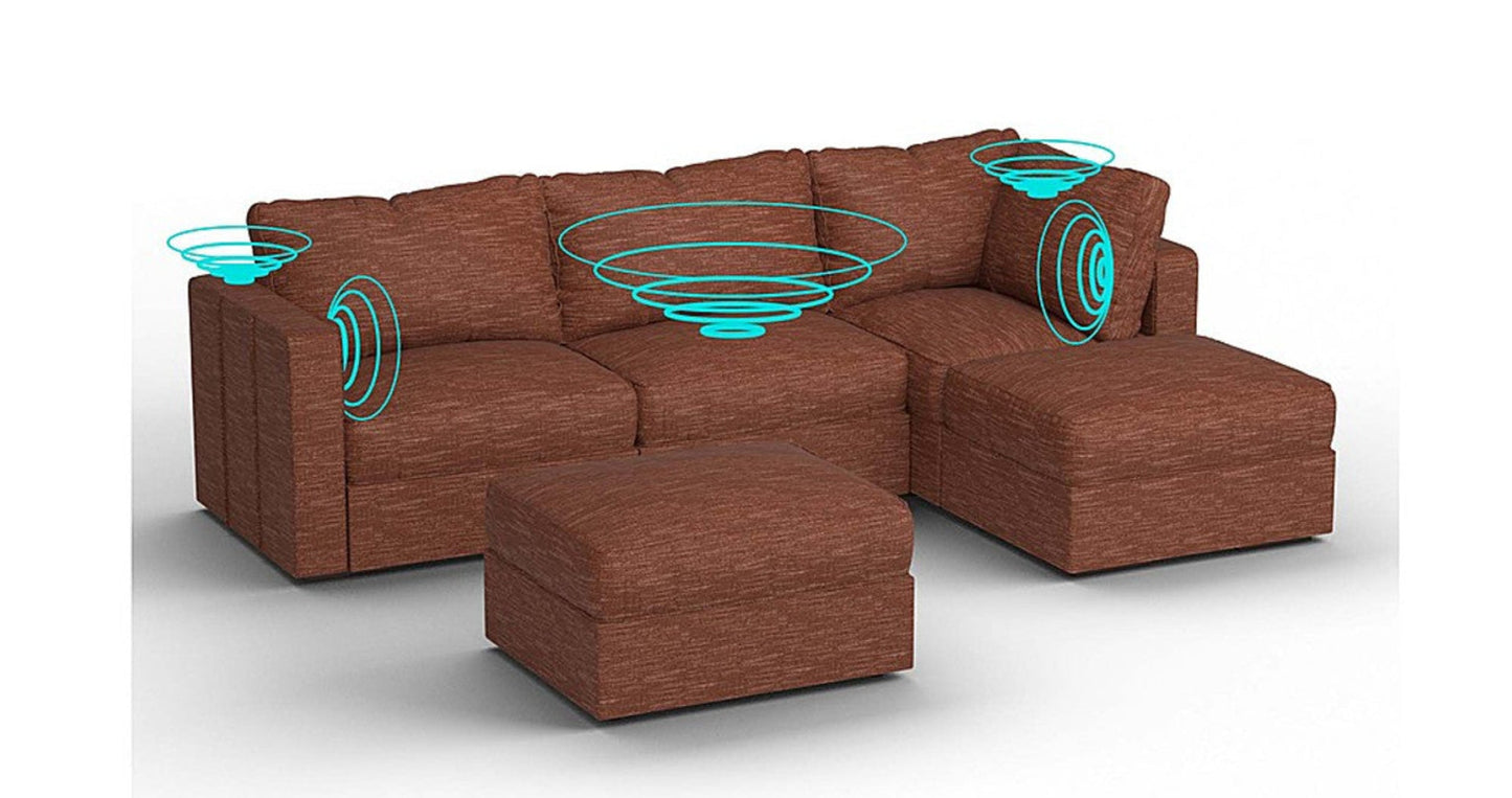 Lovesac – 5 Seats + 5 Sides Rained Chenille &amp; Standard Foam with 8 Speaker Immersive Sound + Charge System – Terracotta - 1772612905178_591