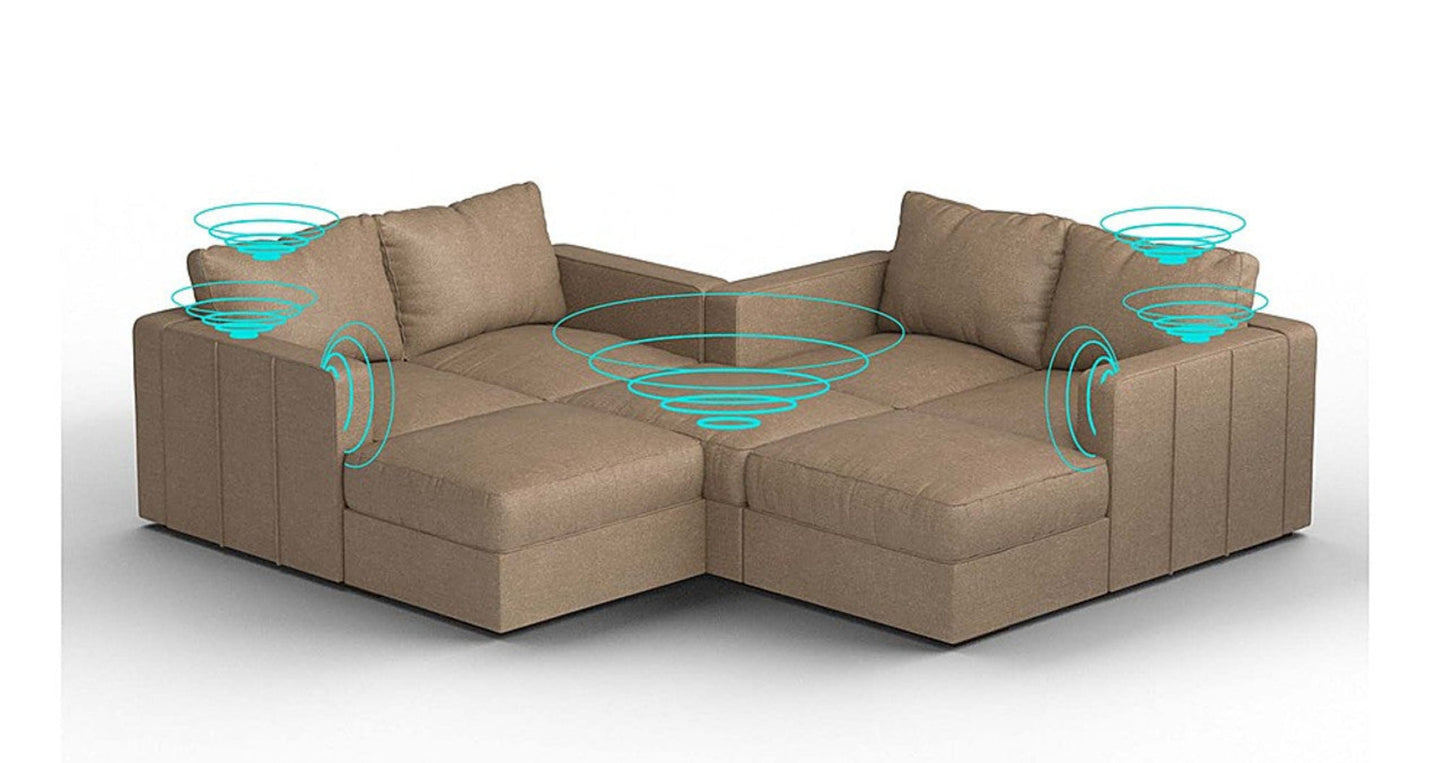 Lovesac – 7 Seats + 8 Sides Combed Chenille &amp; Lovesoft with 8 Speaker Immersive Sound + Charge System – Taupe - SKU_1772863399160_659