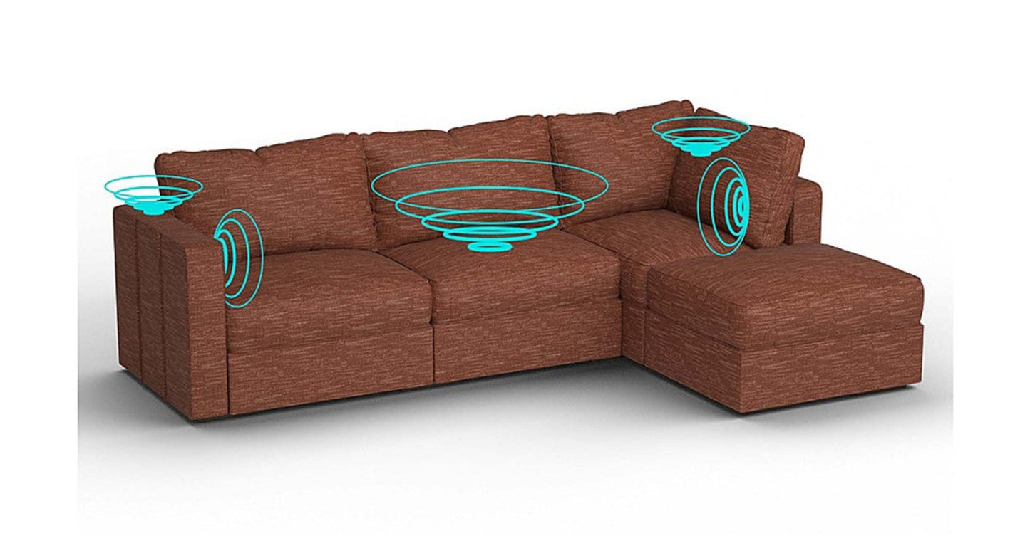 Lovesac – 4 Seats + 5 Sides Rained Chenille &amp; Lovesoft with 6 Speaker Immersive Sound + Charge System – Terracotta - 1772861449294_184