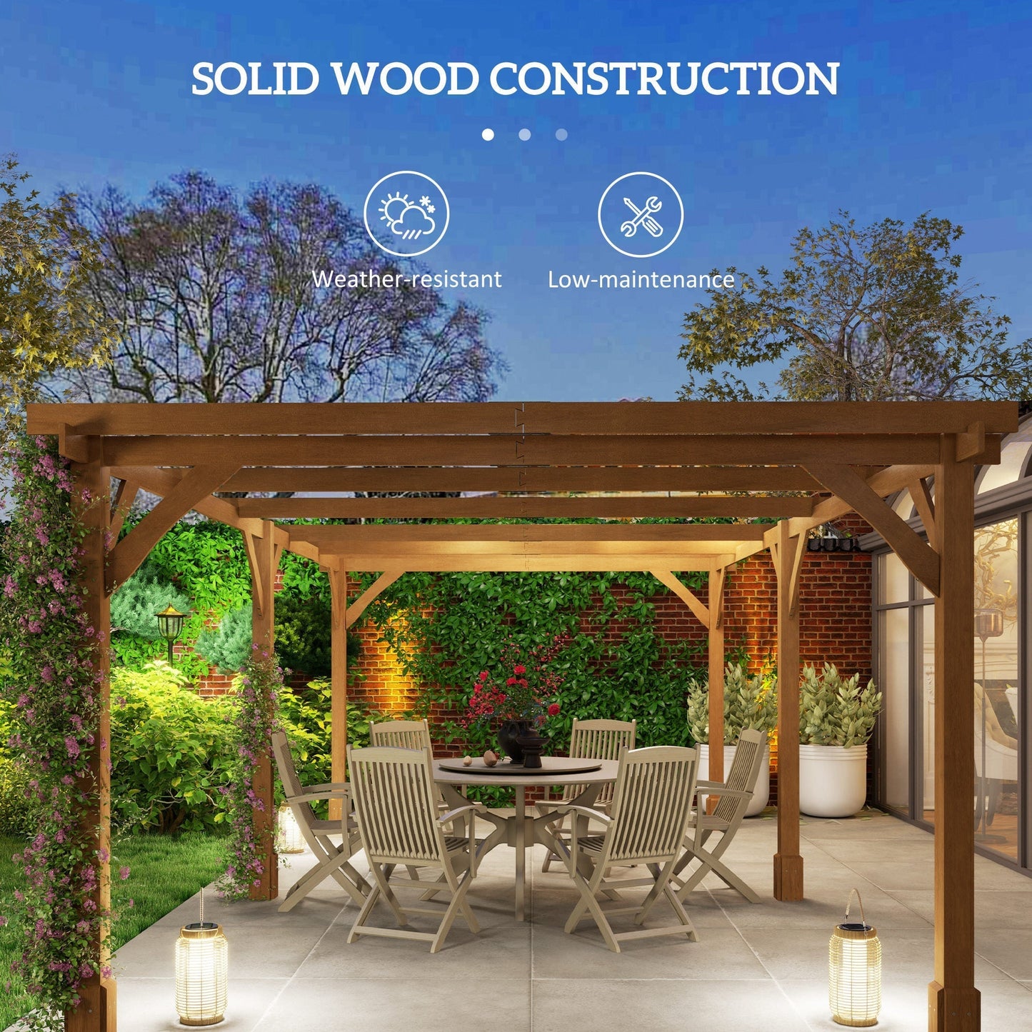 Outsunny 20' x 10' Wood Pergola with Sturdy Grape Trellis for Climbing Plants, Dark Brown - 84C-576V01DR