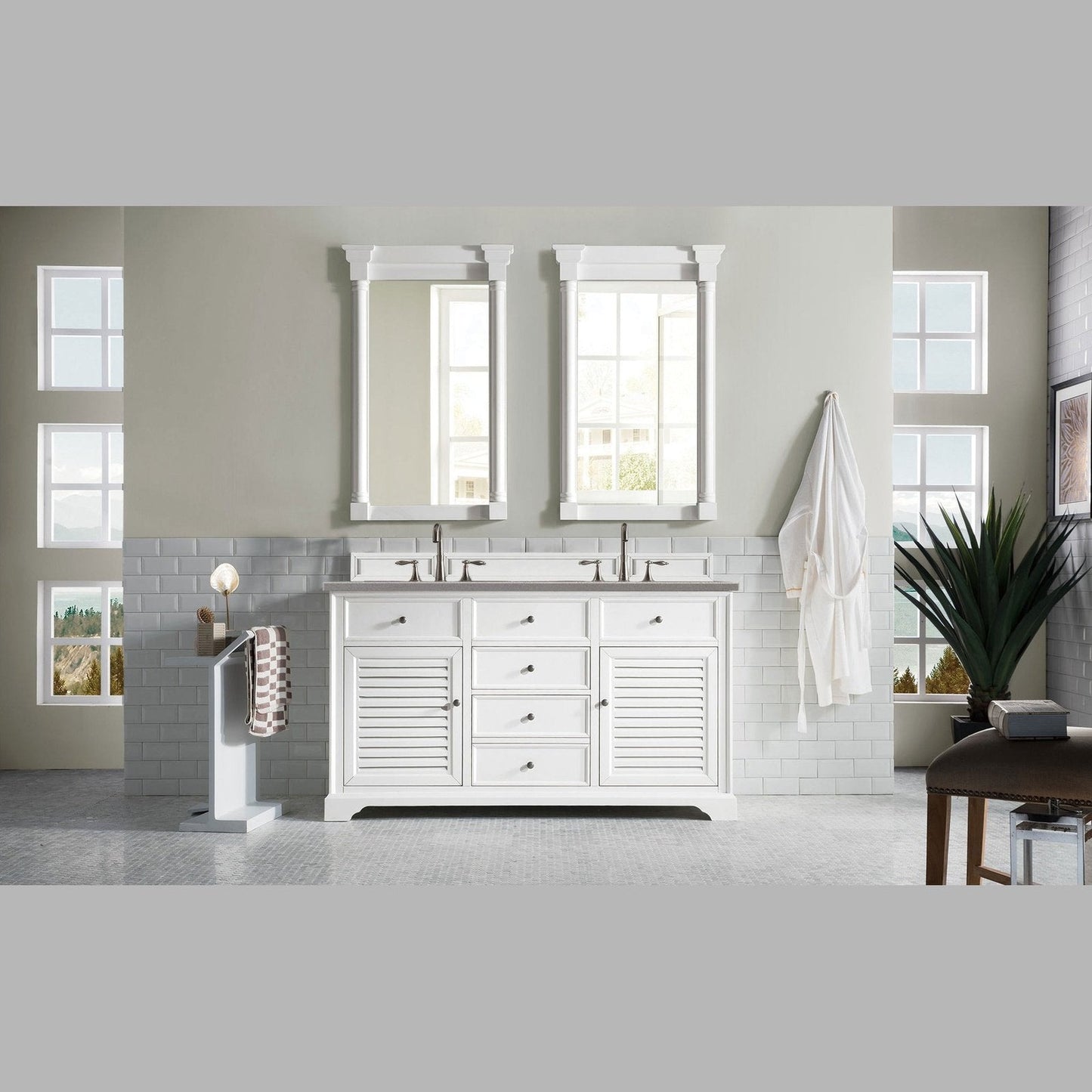 James Martin Vanities Savannah 60" Bright White Double Vanity - 238-104-V60D-BW-3AF