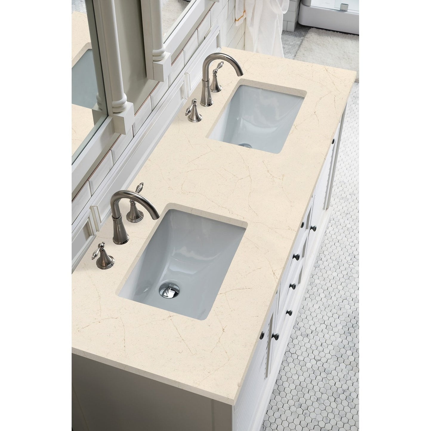 James Martin Vanities Savannah 60" Bright White Double Vanity - 238-104-V60D-BW-3AF