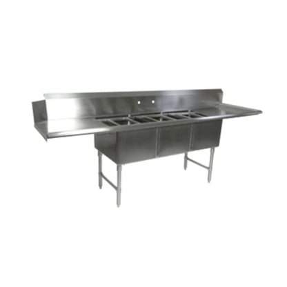 John Boos DT3B18244-2D18R 91.5" W x 30" D Dishtable/Pot Sink 18" Drainboards - JBDT3B182442D18R