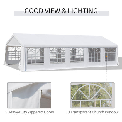 Outsunny 32' x 16' Heavy Duty Party/Wedding Tent with Removable Sidewalls, White - 100110-046W