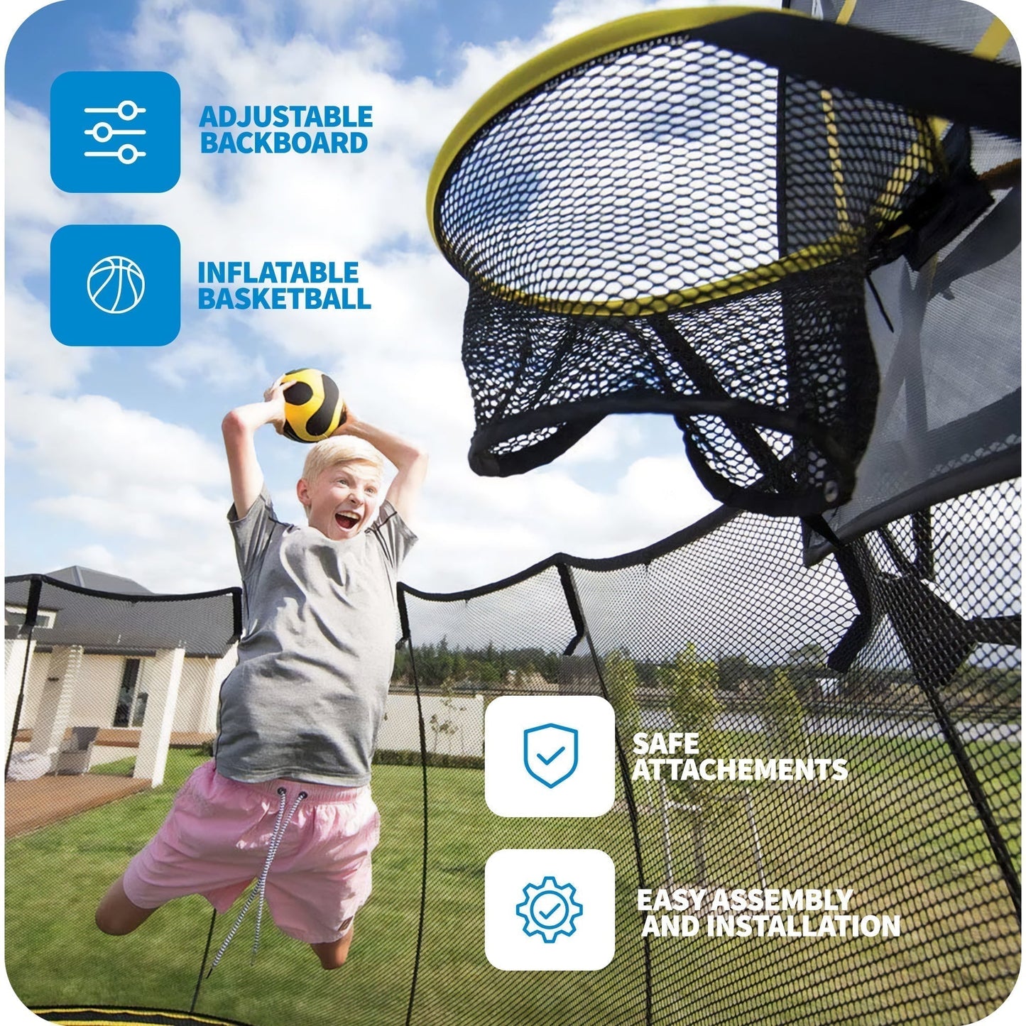 Springfree Outdoor 8 x 11 Ft Trampoline, Enclosure, Hoop Game, and Step Ladder - 215843
