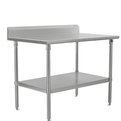 John Boos ST6R5-3072SSK 72" W x 30" D Stainless Steel Work Table, 5" Backsplash - JBST6R53072SSK