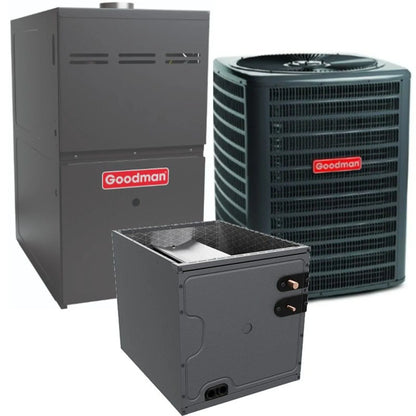 Goodman - 2.5 Ton/60,000 BTU 80% AFUE Gas Furnace and Air Conditioner System - Upflow - 14.5 SEER2 - R32 - GLXS3BN3010 / CAPTA3626B3 / GMVC800603BN