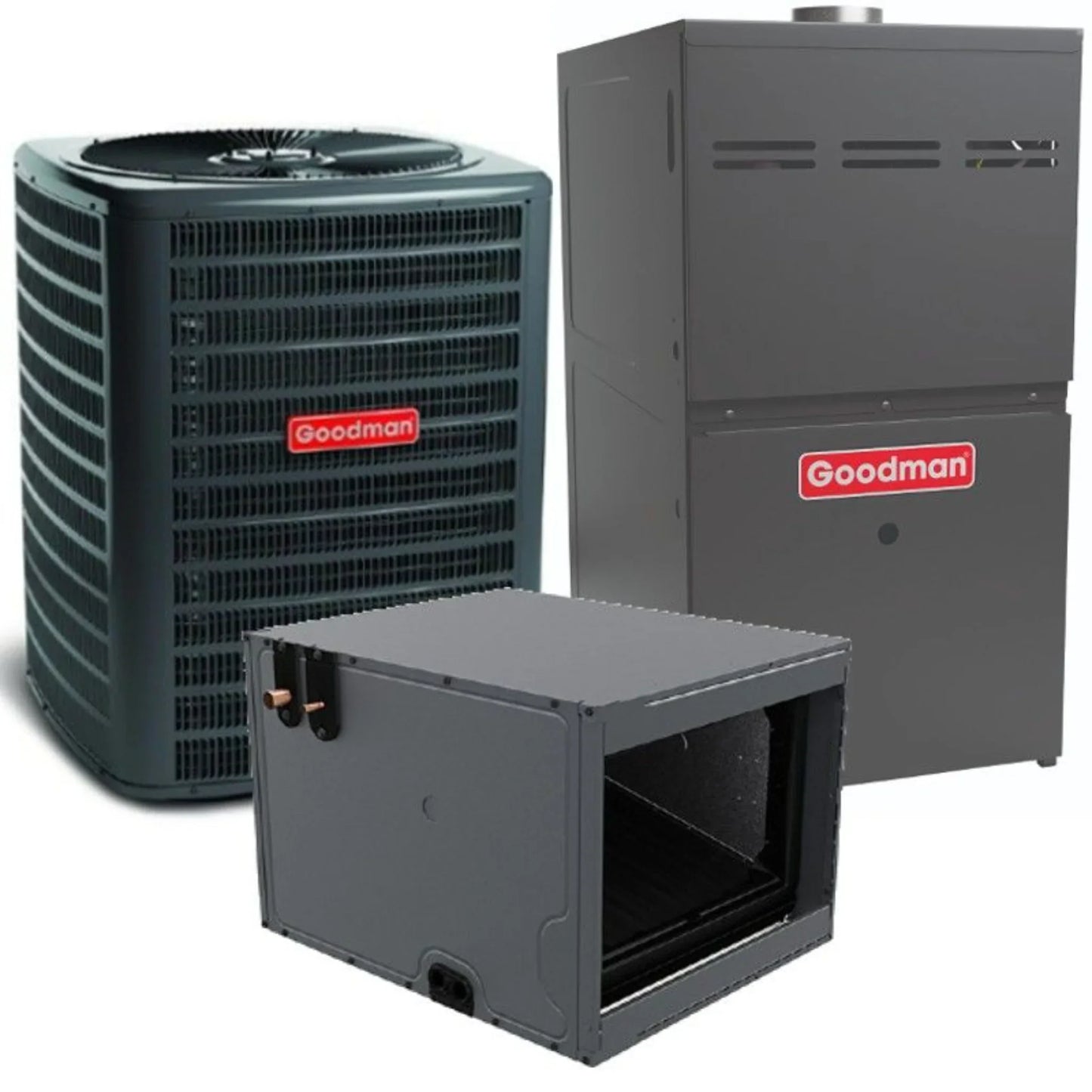 Goodman - 2 Ton/60,000 BTU 80% AFUE Gas Furnace and Air Conditioner System - Horizontal - 15 SEER2 - R32 - GLXS4BA2410 / CHPTA2426B3 / GMVC800603BN