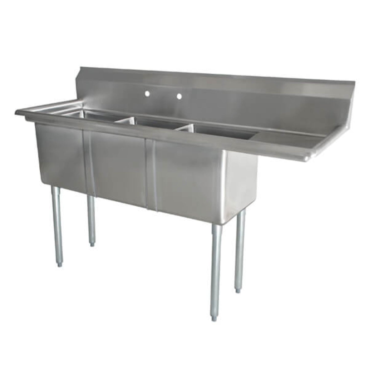 Omcan Three Tub Sink 10X14X10  with Center Drain and Right Drain Board - 43757