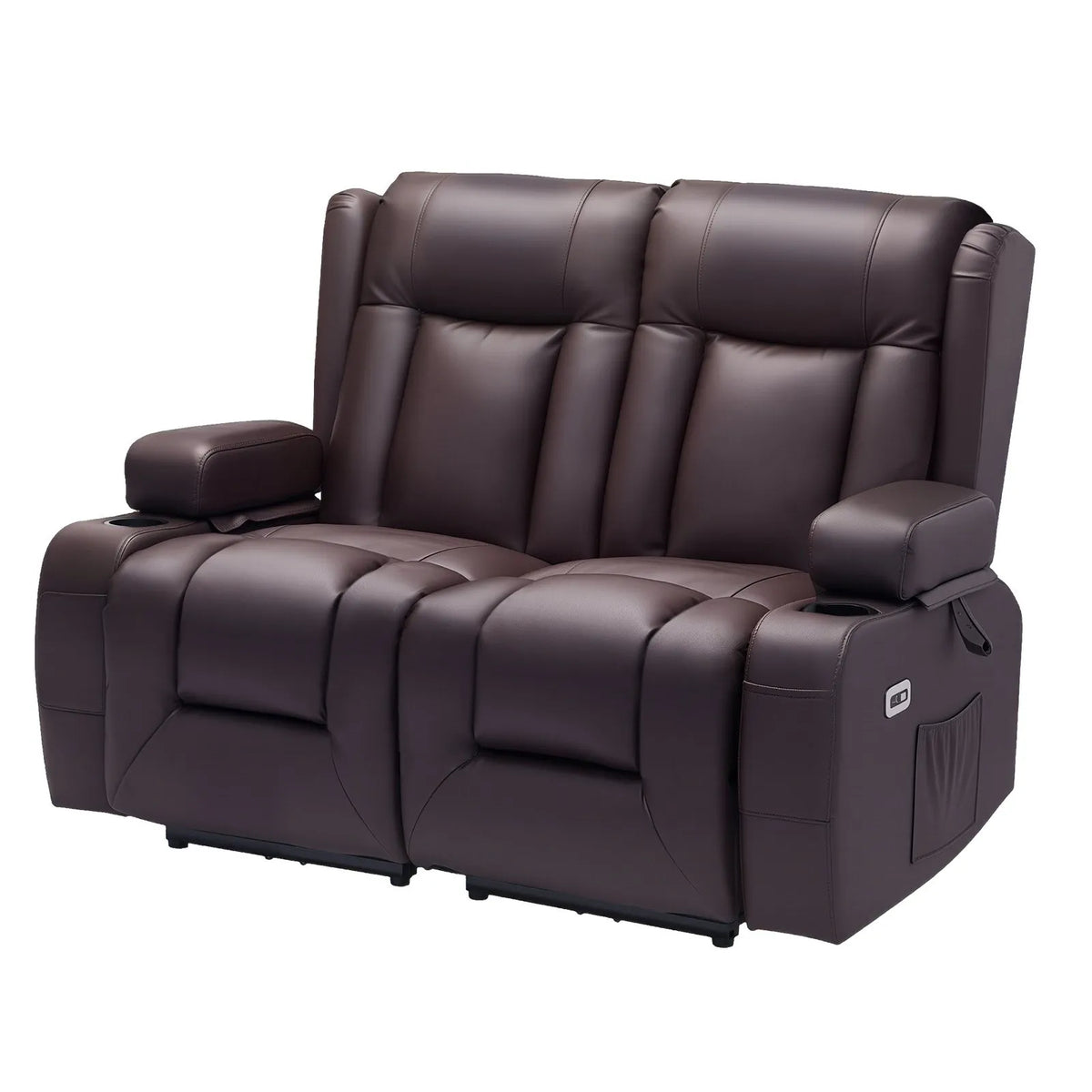 VEVOR Loveseat Power Double Recliner Sofa, with Heating & Massage and Timer - Brown