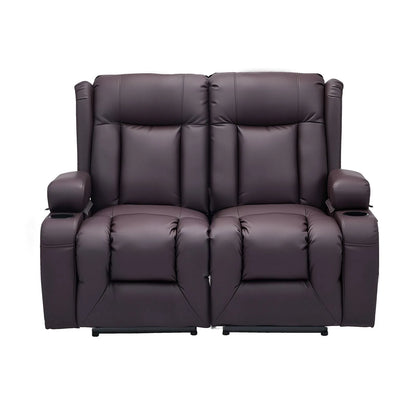 VEVOR Loveseat Power Double Recliner Sofa, with Heating & Massage and Timer - Brown