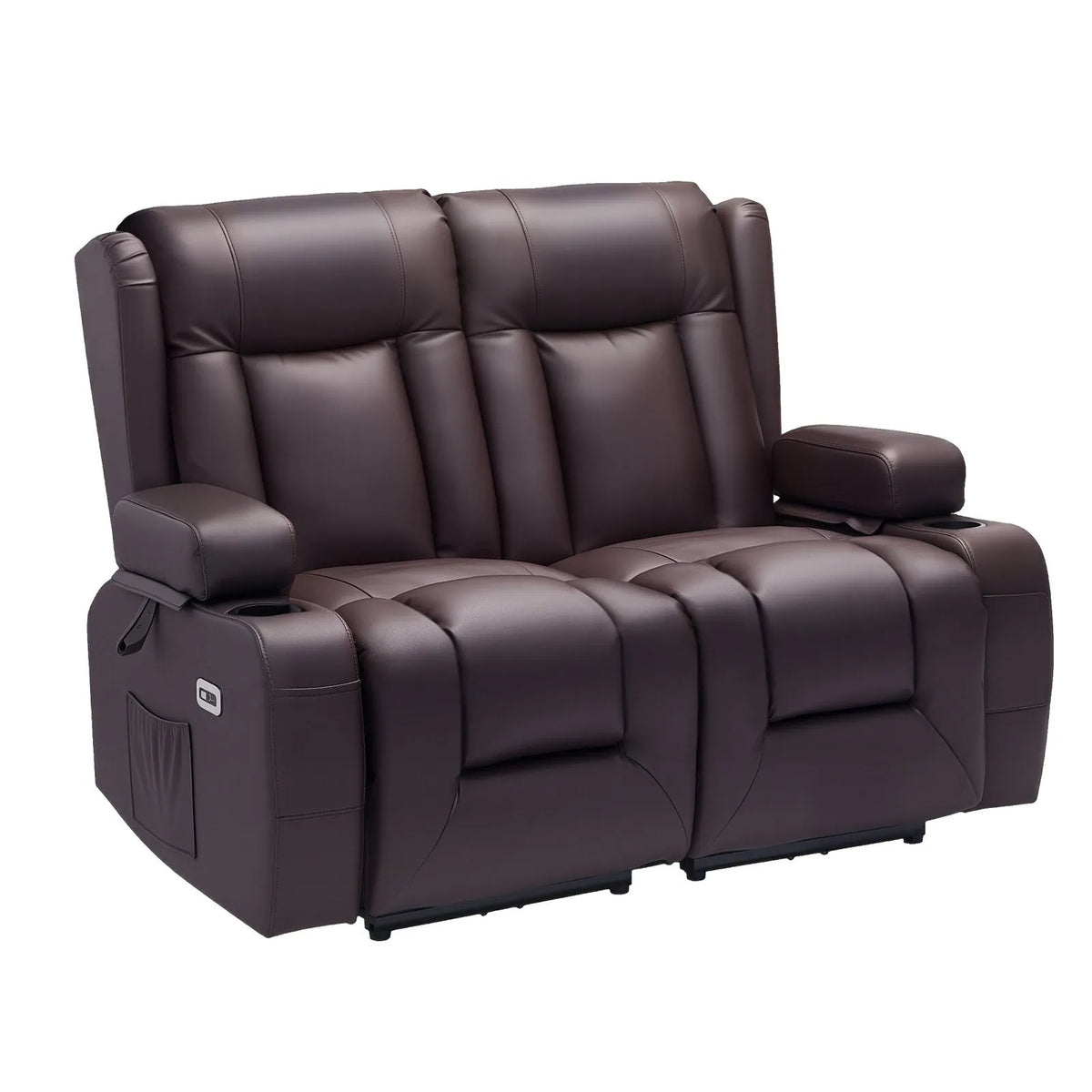 VEVOR Loveseat Power Double Recliner Sofa, with Heating & Massage and Timer - Brown