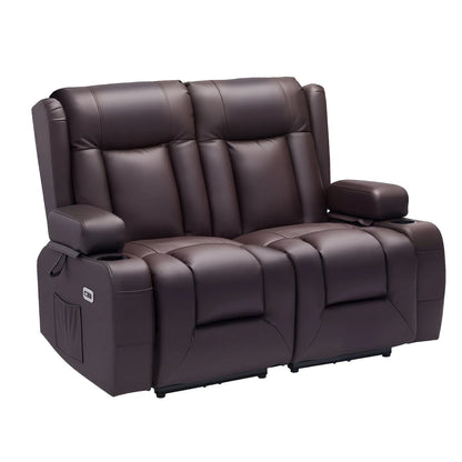 VEVOR Loveseat Power Double Recliner Sofa, with Heating & Massage and Timer - Brown