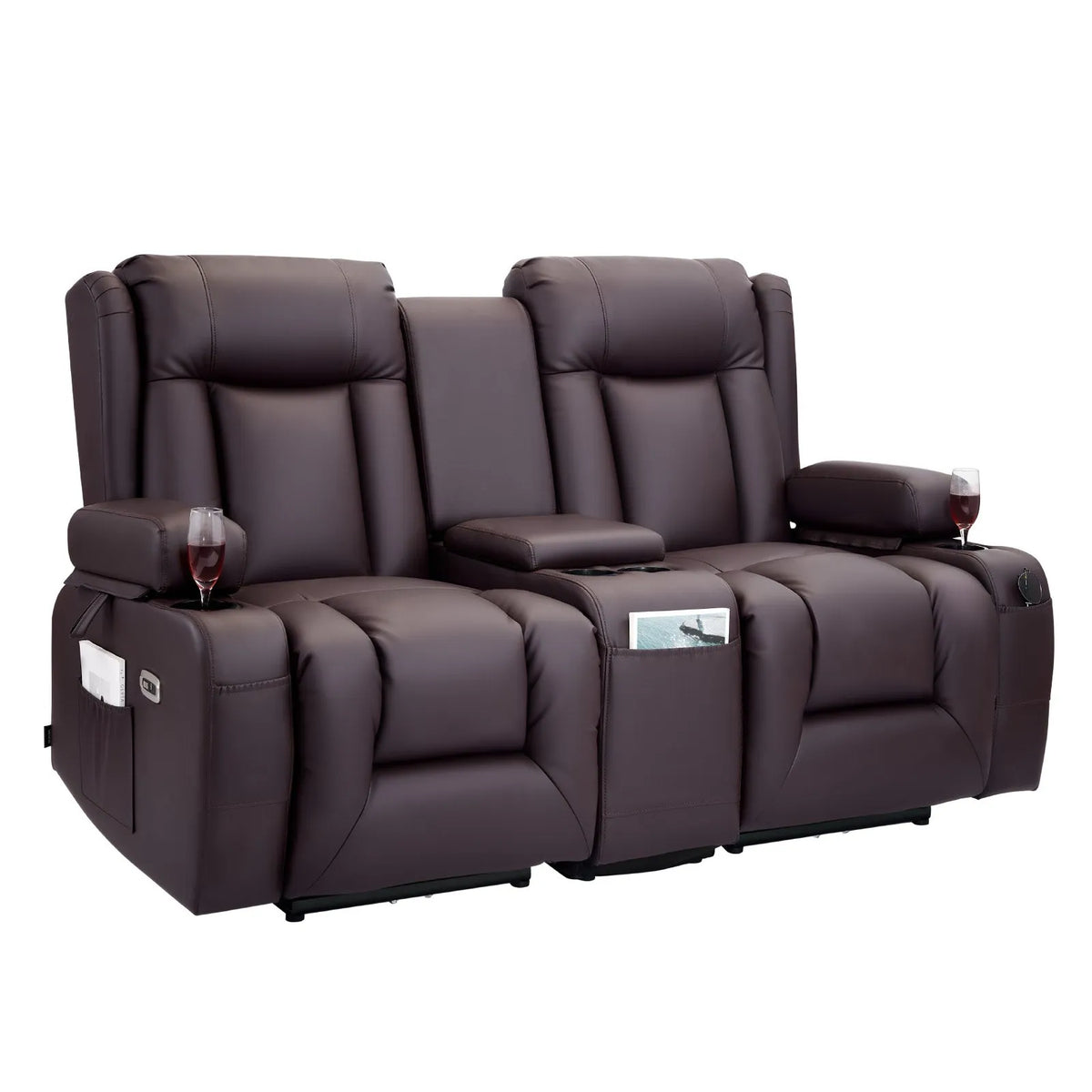 VEVOR Loveseat Double Recliner Sofa, Power Reclining Massage Sofa with Heat