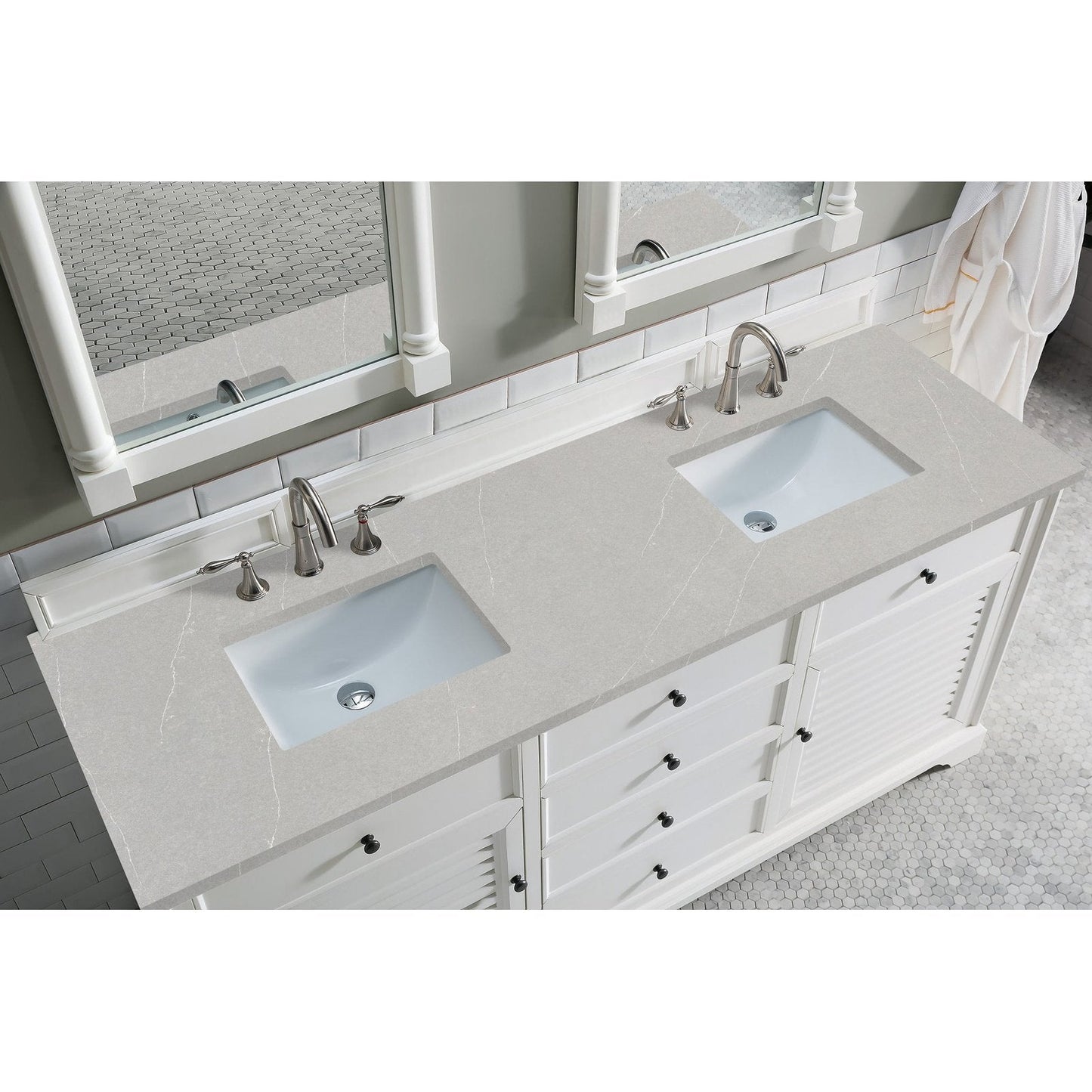 James Martin Vanities Savannah 72" Bright White Double Vanity - 238-104-V72-BW-3AF