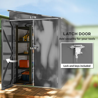 Outsunny 4.6' x 9' Steel Outdoor Storage Shed, with Foundation Kit, Lockable Doors and Gloves, Dark Gray - 845-841V01CG