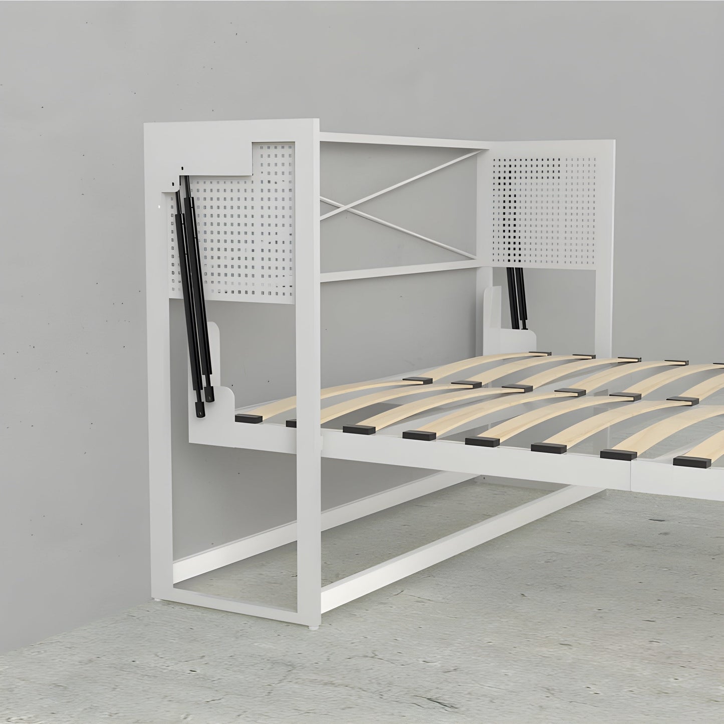 Murphy Bed With Desk & Storage Cabinet, Double Size, White by Leto Muro