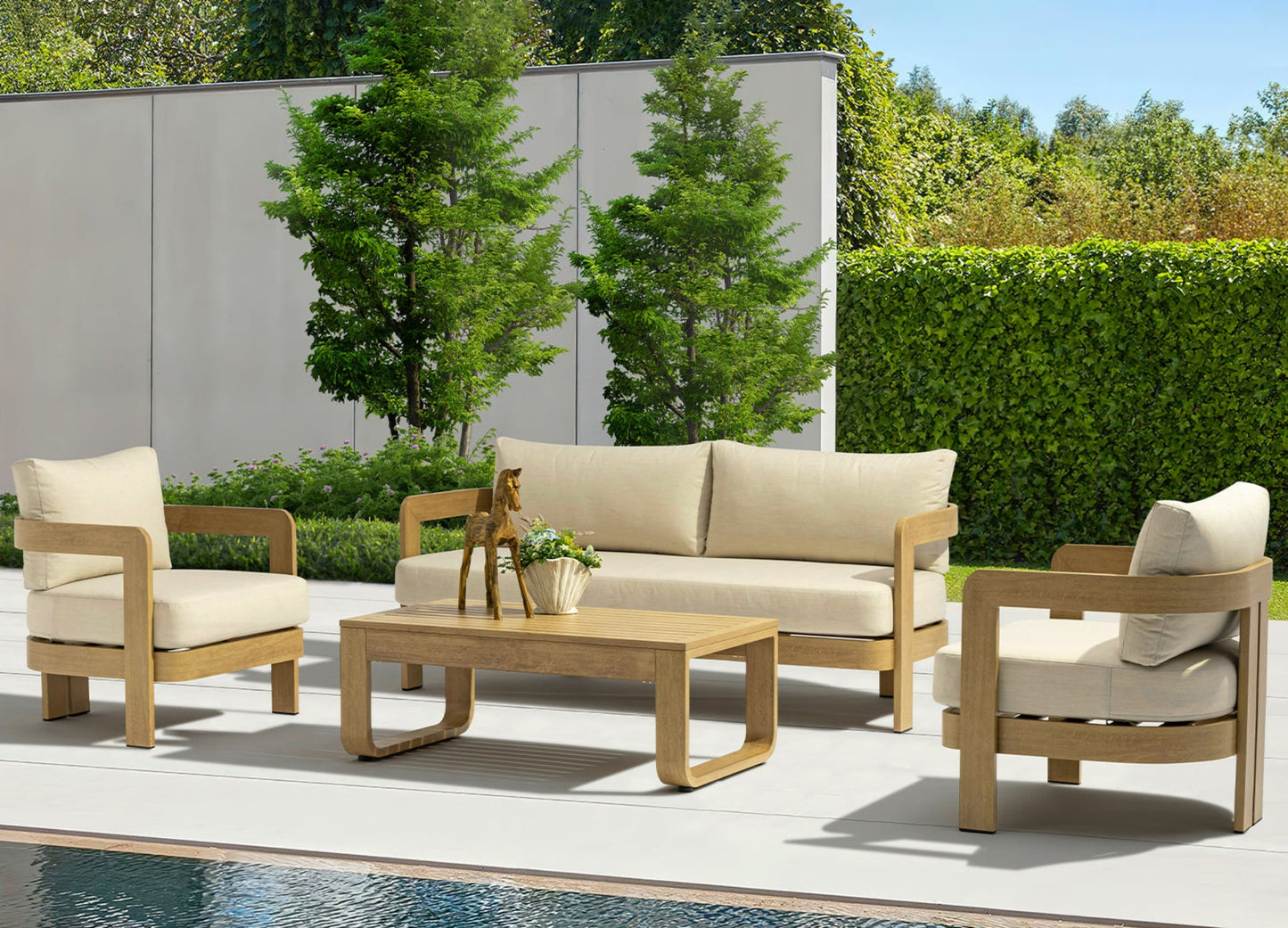 Whiteline Modern Living Sally 4 Piece Outdoor Lounge Set in Beige Color - COL2005-BEI