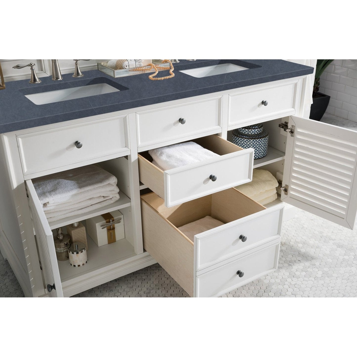 James Martin Vanities Savannah 60" Bright White Double Vanity - 238-104-V60D-BW-3AF