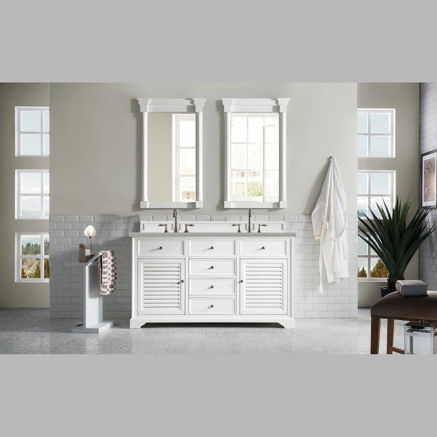 James Martin Vanities Savannah 60" Bright White Double Vanity - 238-104-V60D-BW-3AF