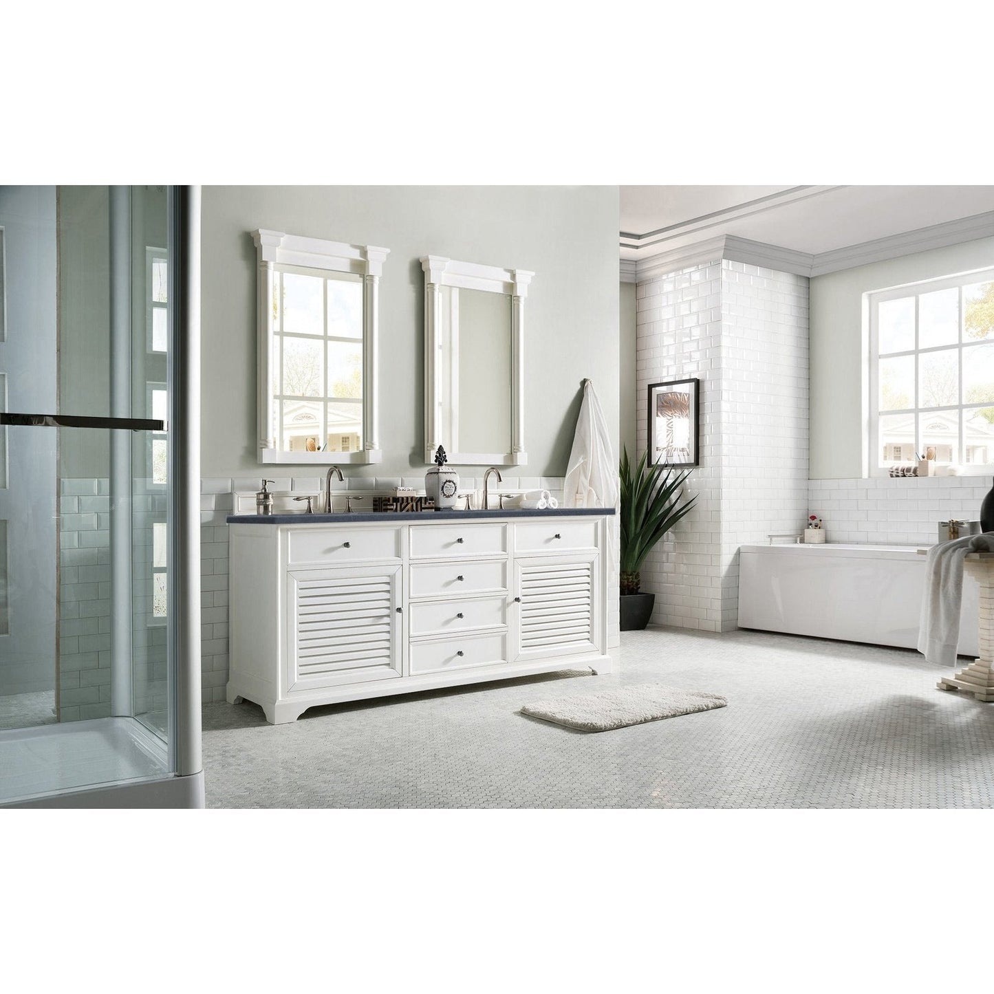 James Martin Vanities Savannah 72" Bright White Double Vanity - 238-104-V72-BW-3AF