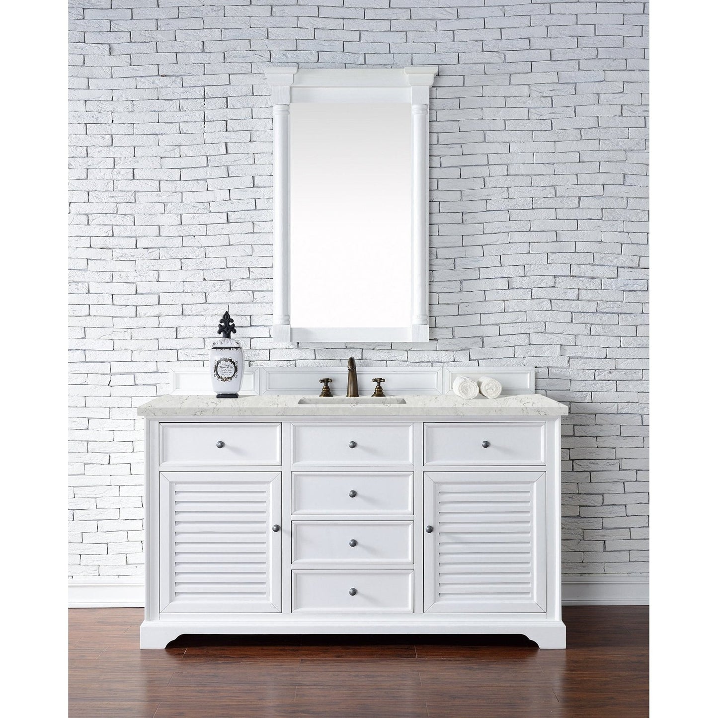 James Martin Vanities Savannah 60" Bright White Single Vanity - 238-104-V60S-BW-3AF