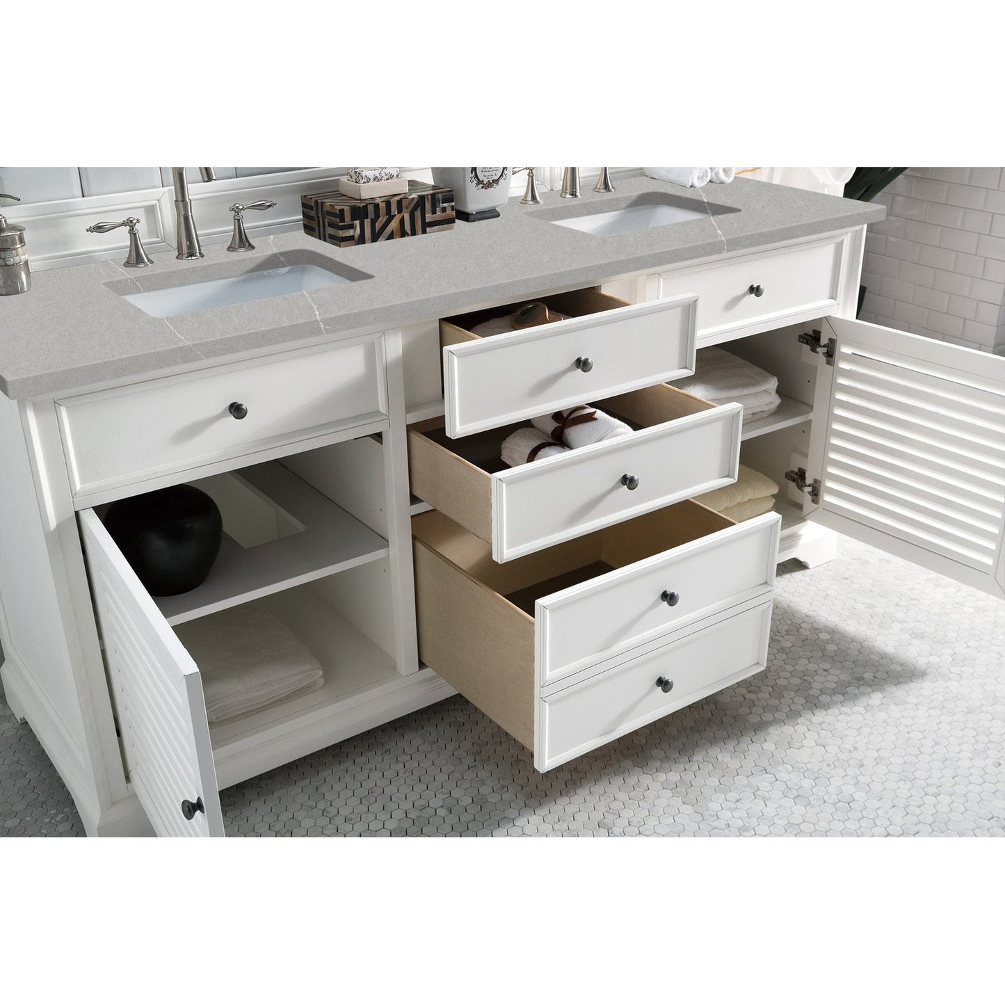 James Martin Vanities Savannah 72" Bright White Double Vanity - 238-104-V72-BW-3AF
